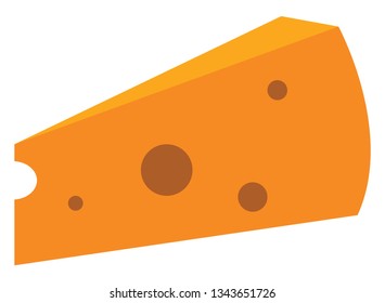 A slice of cheese cube vector color drawing or illustration