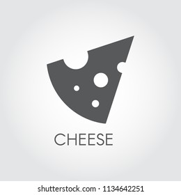 Slice cheese with hole glyph icon,. Dairy product black flat label. Natural healthy food logo. Cooking theme. Vector illustration for cookery and gastronomy theme