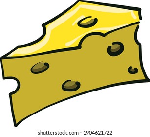 Slice of cheese with holes vector illustration on a white background.