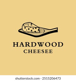 Slice of Cheese on Wooden Cutting Board for Traditional Cheesemonger Shop Store Vintage Classic label logo design