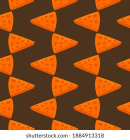 Slice of cheese , seamless pattern on a brown background.