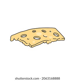 Pieza de queso, ilustración de la vectorial de boceto aislada en fondo blanco. Producto lácteo extraído a mano para el diseño de cafés o menús de restaurantes, hamburguesas o sándwich.