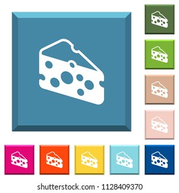 Slice of cheese white icons on edged square buttons in various trendy colors