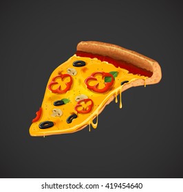Slice of cheesy pepper pizza . For advertising design or restaurant business. Icon Italian pizza. 