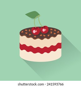 Slice of cherry cake with caramel swirl vector