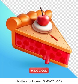 Slice of cherry pie, 3d vector. Suitable for food and design elements