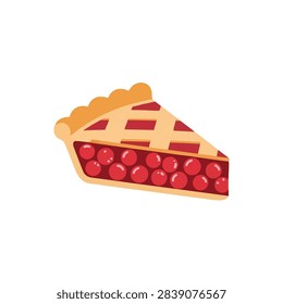A Slice of Cherry Pie with Lattice Crust Illustration Isolated on White Background