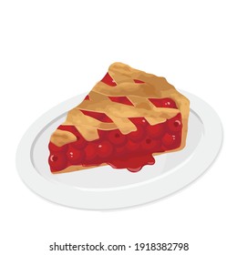Slice of cherry pie on white background, vector illustration