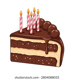 Slice of chocolate birthday cake with lit candles chocolate birthday calories