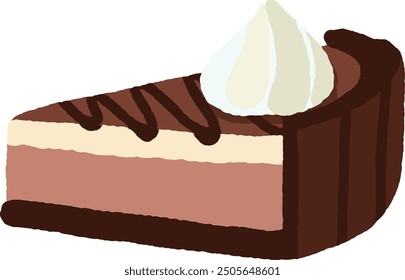 Slice of chocolate cake cheesecake with buttercream on top vector illustration. Sweet chocolate pie icon vector isolated on a white background.