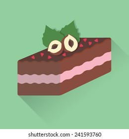 Slice of chocolate cake with hazelnut and berries vector