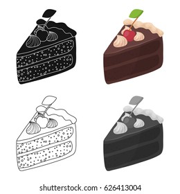 Slice of chocolate cake icon in cartoon style isolated on white background. Chocolate desserts symbol stock vector illustration.