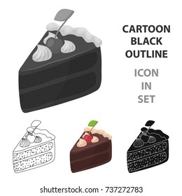 Slice of chocolate cake icon in cartoon style isolated on white background. Chocolate desserts symbol stock vector illustration.