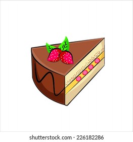 slice of chocolate cake with strawberry doodle style