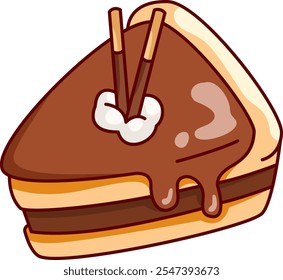 a slice of chocolate cake Vector Illustration Icon. Flat Cartoon Style