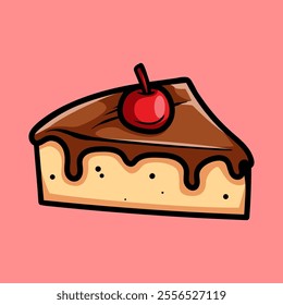slice of chocolate cheese cake isolated colored drawing line art style design illustration