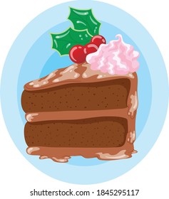 Slice of chocolate Christmas cake