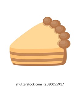 A slice of chocolate pie with pudding filling cartoon isolated object illustration