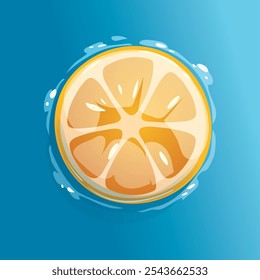 A slice of a citrus fruit, likely a lemon or orange, is positioned in the center of the image. The overall impression is of a vibrant, summery, and cartoon-like illustration of a sliced citrus fruit.