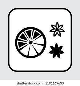 Slice citrus fruit and spice star anise. Black squared icon. Vector illustration