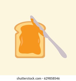 Slice of clean & simple bread flat design style. toast with a tasty sweet honey illustration or peanut butter isolated. Knife & spreading slice of bread vector modern