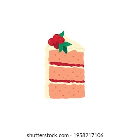 Slice of cranberry cake icon isolated white background. Vector cartoon illustration
