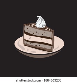 Slice of cream cake. The drawing is drawn by hand in a modern style.