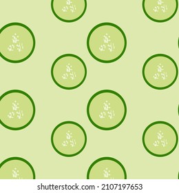 A slice of cucumber pattern. Yellow cover and background. Fruit and vegetable vector.