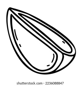 Slice of cut citrus fruit. A piece of lime. Vector illustration. Linear hand drawing in doodle style