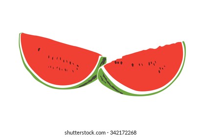 slice cut of  watermelon with seed in flat design color icon. Vector illustration