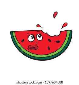 Slice Of cute Bitten Watermelon. kawaii