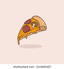 slice of cute cartoon pizza. vector illustration for mascot logo or sticker