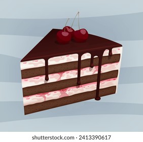 Slice of delicious chocolate cherry cake.