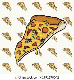 Slice of delicious full cheese italian pizza with a lot of tinny pizza background vector