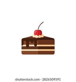 Slice of Delicious Layered Chocolate Cake with Melting Glaze and a Red Cherry on Top Illustration