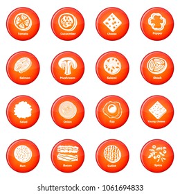 Slice food icons set vector red circle isolated on white background 