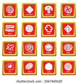 Slice food icons set vector red square isolated on white background 