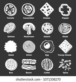 Slice food icons set vector white isolated on grey background 
