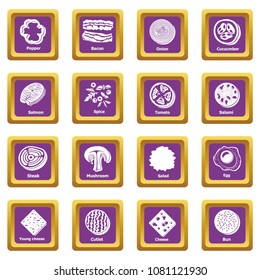 Slice food icons set vector purple square isolated on white background 