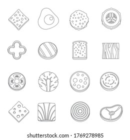 Slice food ingredient icons set. Outline illustration of 16 slice food ingredient vector icons for web