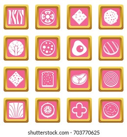 Slice food ingredient icons set in pink color isolated vector illustration for web and any design