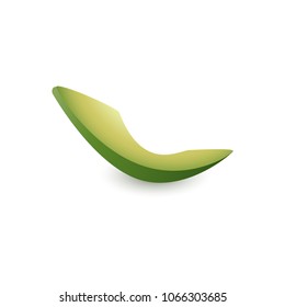 Slice of fresh avocado isolated on white background - cut ripe green tropical fruit. Realistic vector illustration of raw exotic food ingredient piece for healthy eating concept.