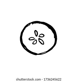 slice of fresh cucumber. hand drawn ink sketch. vector illustration