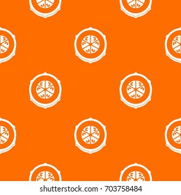 Slice of fresh cucumber pattern repeat seamless in orange color for any design. Vector geometric illustration