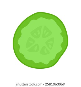 A slice of fresh green cucumber. Agricultural vegetable. Vegetarian food and diet. Natural ingredient in cooking. Flat vector illustration isolated on white background