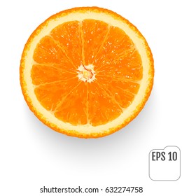 Slice of fresh juicy orange on white background. Vector