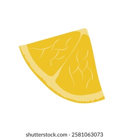 A slice of fresh lemon. Agricultural citrus fruit. Vegetarian food and diet. Natural ingredient in cooking with vitamins. Flat vector illustration isolated on white background