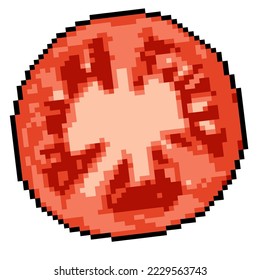Slice of fresh tomato. Pixel Art. Isolated on white background.