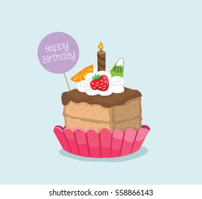 slice fruit cake in happy birthday