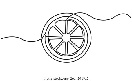 slice of fruit continuous one line drawing